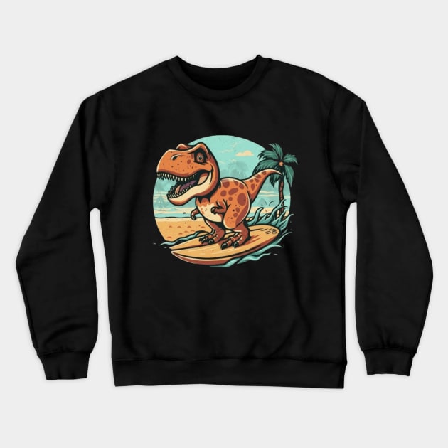 cute dinosaur trex dino kids tees kids hoodies dinosaur surfing surfer surf kids tees gift ideas Crewneck Sweatshirt by WeLoveAnimals